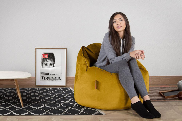LOUNGE PUG®, Sittsäck Fåtölj 'Kram', Stol, Saccosäck, Sammet Guld