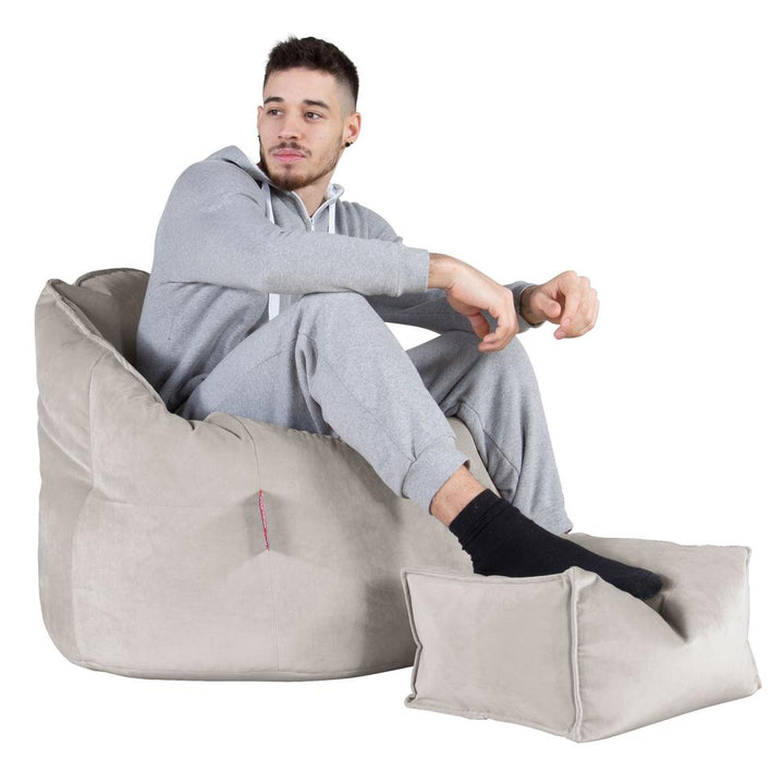 LOUNGE PUG®, Sittsäck Fåtölj 'Kram', Stol, Saccosäck, Sammet Silverfärgad