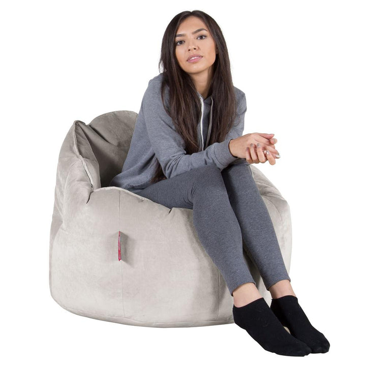 LOUNGE PUG®, Sittsäck Fåtölj 'Kram', Stol, Saccosäck, Sammet Silverfärgad