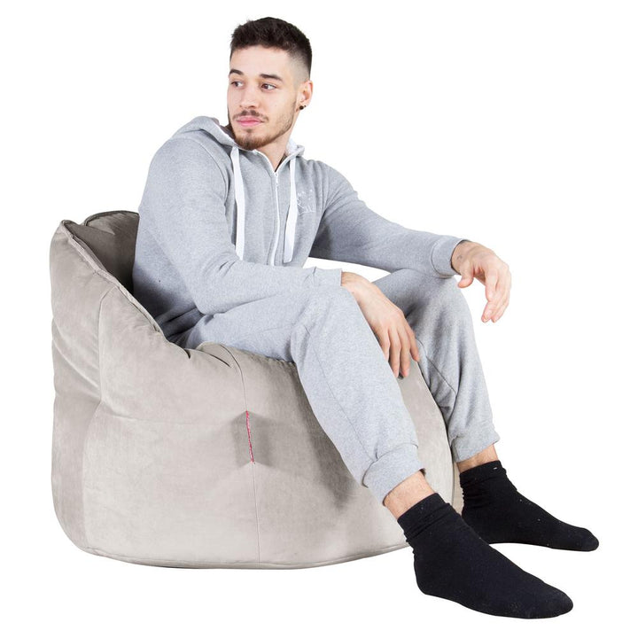 LOUNGE PUG®, Sittsäck Fåtölj 'Kram', Stol, Saccosäck, Sammet Silverfärgad