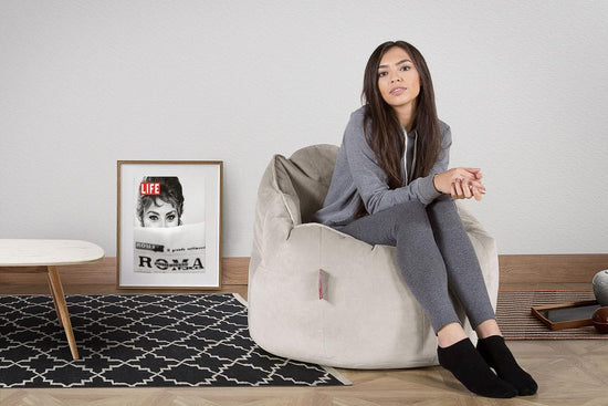 LOUNGE PUG®, Sittsäck Fåtölj 'Kram', Stol, Saccosäck, Sammet Silverfärgad