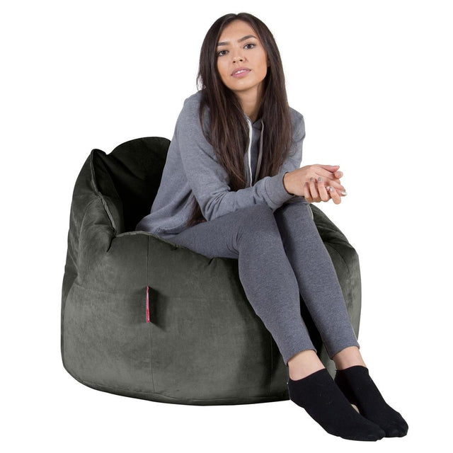 LOUNGE PUG®, Sittsäck Fåtölj 'Kram', Stol, Saccosäck, Sammet Grafitgrå