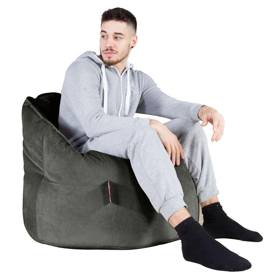 LOUNGE PUG®, Sittsäck Fåtölj 'Kram', Stol, Saccosäck, Sammet Grafitgrå