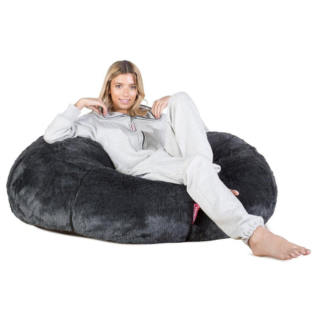 LOUNGE PUG®, Klassisk Sittsäck Soffa Saccosäck, Fuskpäls Svart