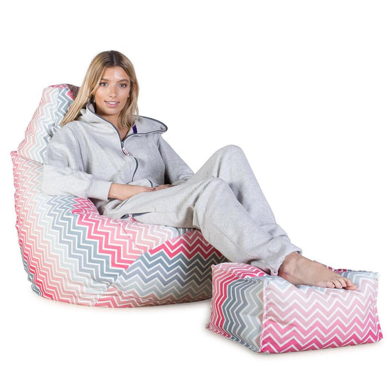 LOUNGE PUG®, Game Fåtölj Sittsäck, Sittsäck, Stol, Geometriskt tryck Chevron Rosa