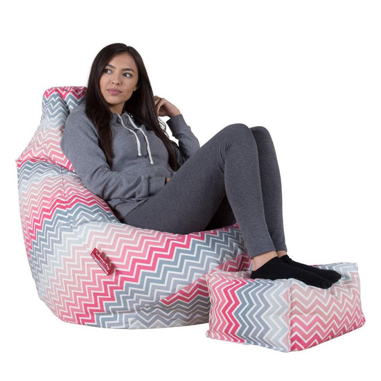 LOUNGE PUG®, Game Fåtölj Sittsäck, Sittsäck, Stol, Geometriskt tryck Chevron Rosa