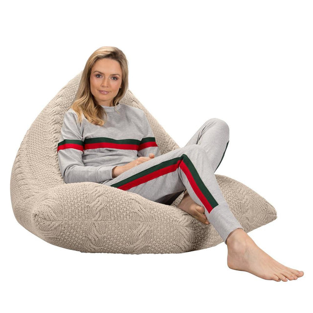 LOUNGE PUG, Cable Stickad Saccosäck, Gräddvit