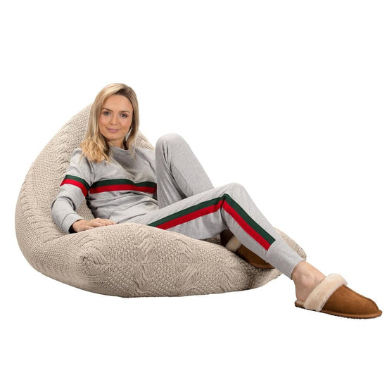 LOUNGE PUG, Cable Stickad Saccosäck, Gräddvit