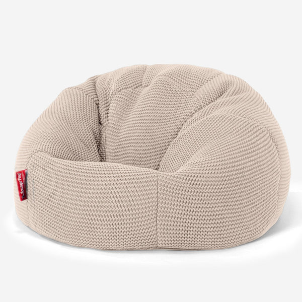 LOUNGE PUG - ELLOS Stickad - Barnfåtölj Sittsäck - Klassisk Sittsäck Stol Barn - Gräddvit