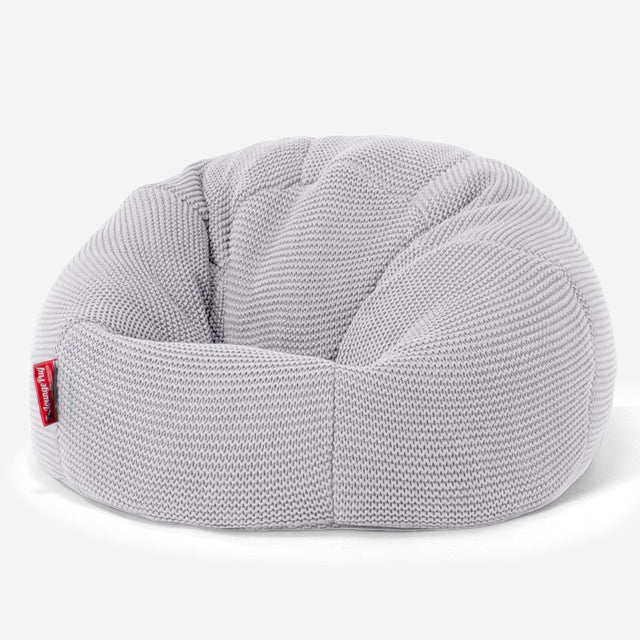 LOUNGE PUG - ELLOS Stickad - Barnfåtölj Sittsäck - Klassisk Sittsäck Stol Barn - Ljusgrå