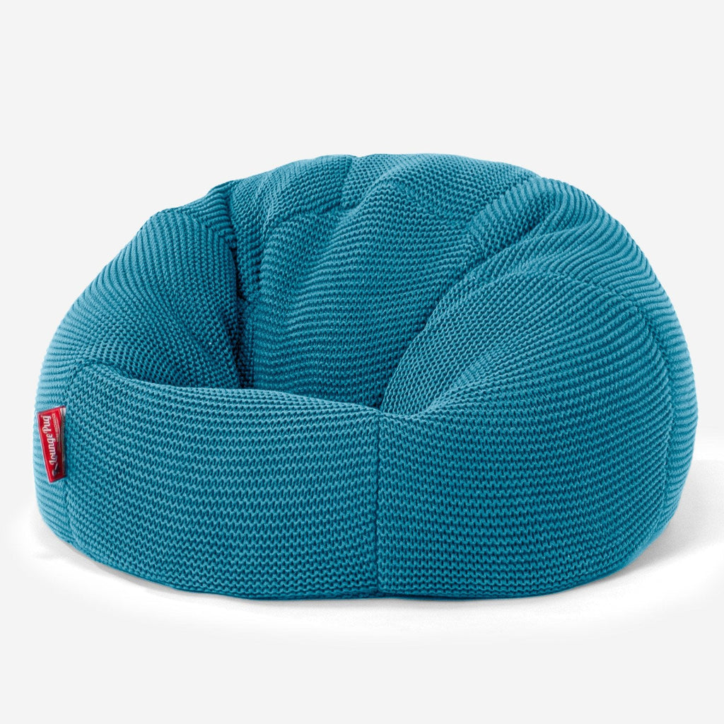 LOUNGE PUG - ELLOS Stickad - Barnfåtölj Sittsäck - Klassisk Sittsäck Stol Barn - Gråblå