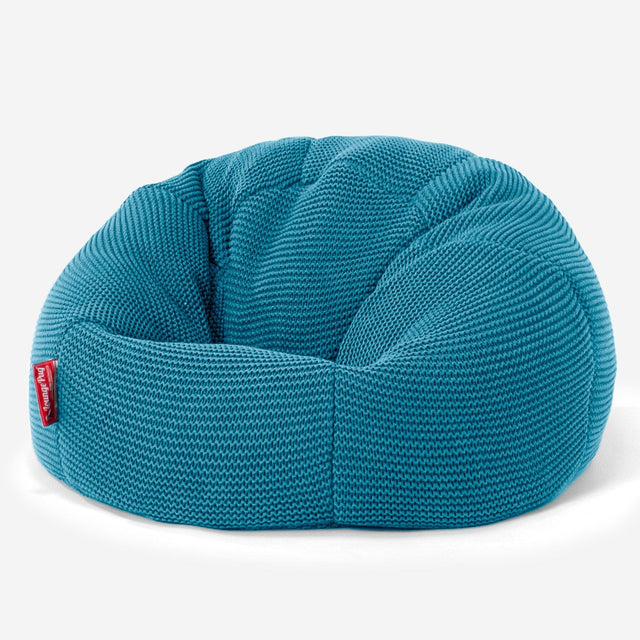 LOUNGE PUG - ELLOS Stickad - Barnfåtölj Sittsäck - Klassisk Sittsäck Stol Barn - Gråblå