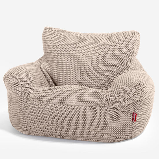 LOUNGE PUG®, Barnfåtölj Sittsäck, Stol, Ellos Stickad Gräddvit