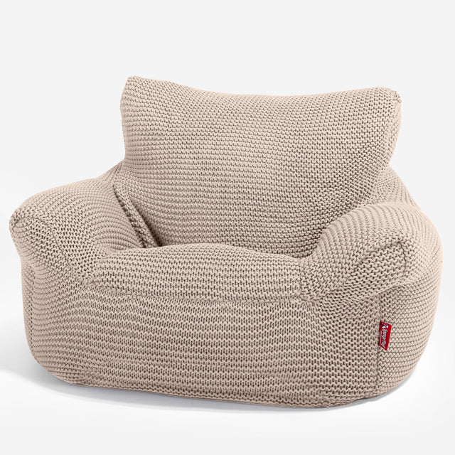 LOUNGE PUG®, Barnfåtölj Sittsäck, Stol, Ellos Stickad Gräddvit