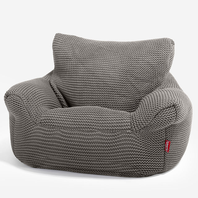 LOUNGE PUG®, Barnfåtölj Sittsäck, Stol, Ellos Stickad Grå
