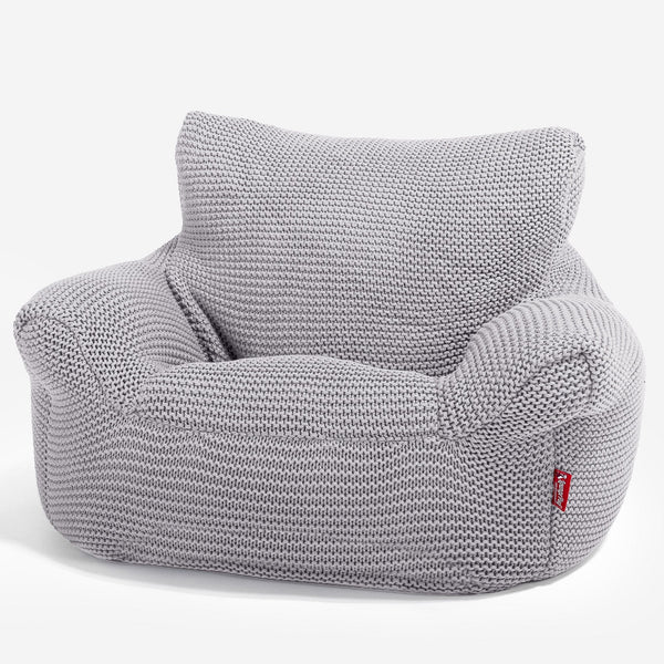 LOUNGE PUG®, Barnfåtölj Sittsäck, Stol, Ellos Stickad Ljusgrå