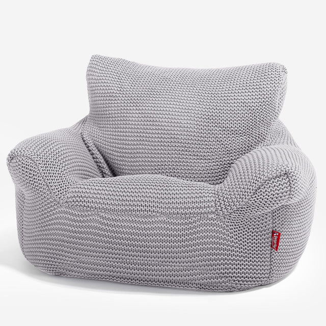 LOUNGE PUG®, Barnfåtölj Sittsäck, Stol, Ellos Stickad Ljusgrå