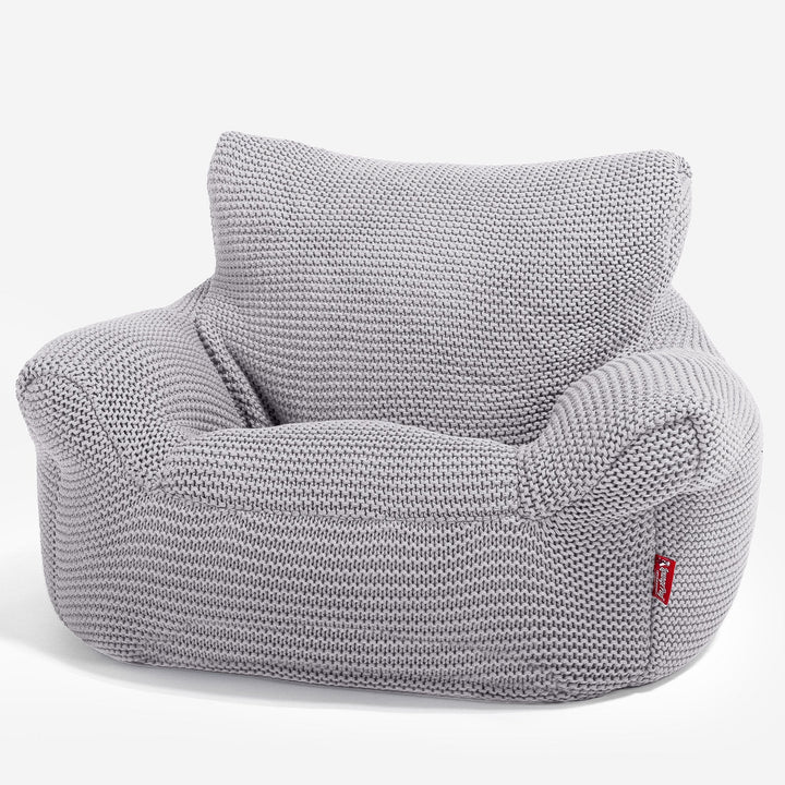 LOUNGE PUG®, Barnfåtölj Sittsäck, Stol, Ellos Stickad Ljusgrå