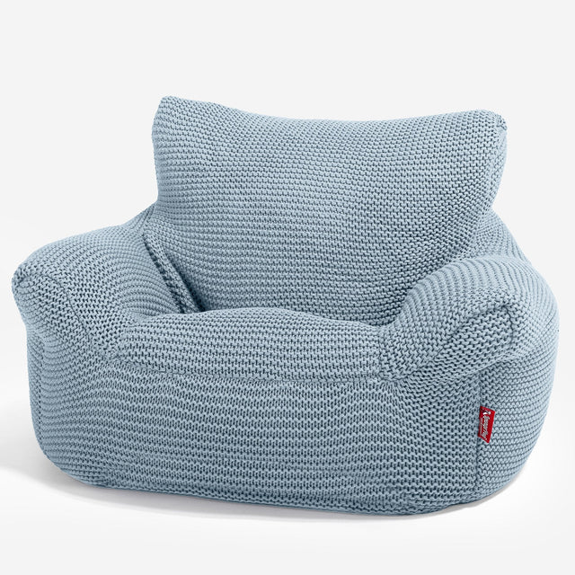 LOUNGE PUG®, Barnfåtölj Sittsäck, Stol, Ellos Stickad Dimmigblå