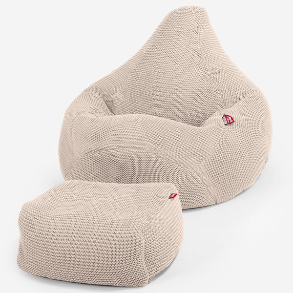 LOUNGE PUG®, Game Fåtölj Sittsäck, Sittsäck, Stol, Ellos Stickad Gräddvit