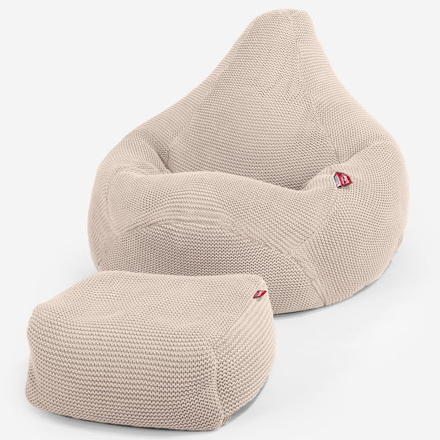 LOUNGE PUG®, Game Fåtölj Sittsäck, Sittsäck, Stol, Ellos Stickad Gräddvit