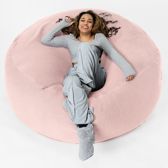 LOUNGE PUG®, Jätte Saccosäck XXL 'Mega Mammut', Stor Sittsäck, Ellos Stickad Baby rosa