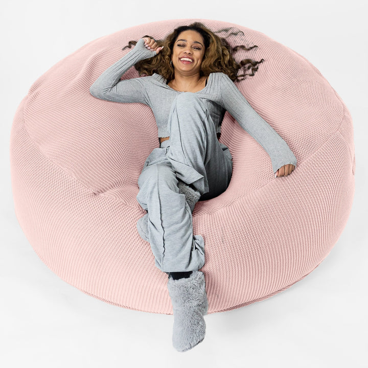 LOUNGE PUG®, Jätte Saccosäck XXL 'Mega Mammut', Stor Sittsäck, Ellos Stickad Baby rosa