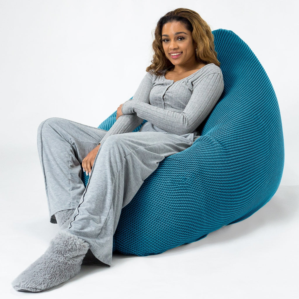LOUNGE PUG®, Saccosäck XXL, Sittsäck, Sittkudde, Ellos Stickad Gråblå