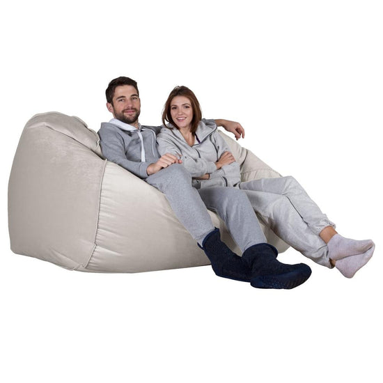 LOUNGE PUG®, Stor Sittsäck Soffa, Saccosäck Soffa, Sammet Silverfärgad