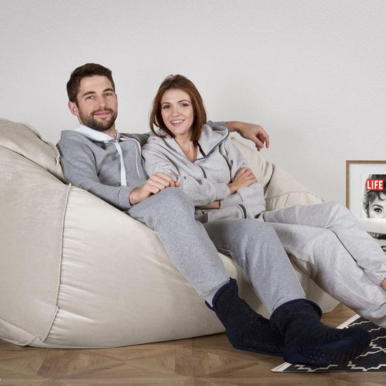 LOUNGE PUG®, Stor Sittsäck Soffa, Saccosäck Soffa, Sammet Silverfärgad