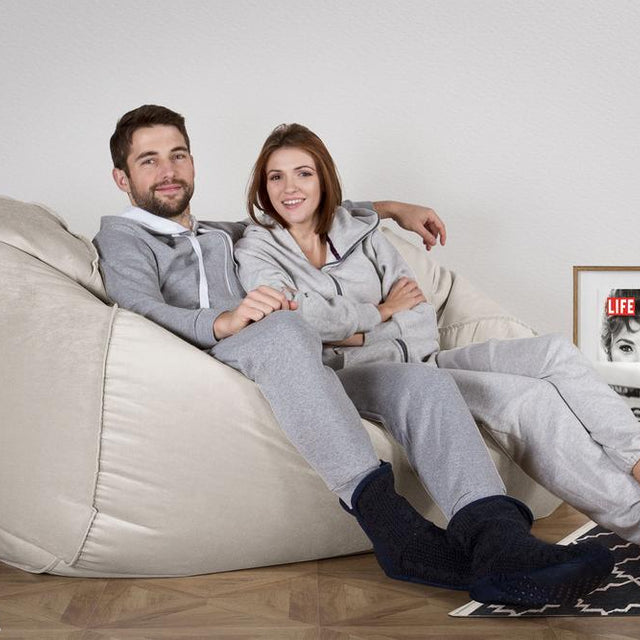 LOUNGE PUG®, Stor Sittsäck Soffa, Saccosäck Soffa, Sammet Silverfärgad