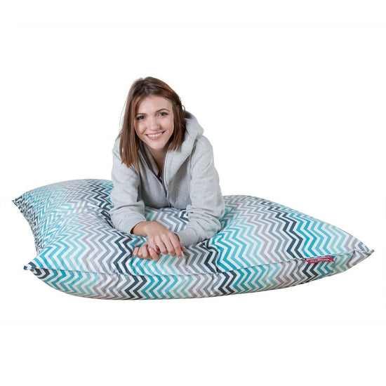 LOUNGE PUG®, Saccosäck XXL, Sittsäck, Sittkudde, Geometriskt tryck Chevron Teal