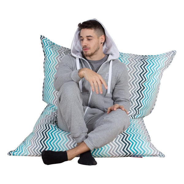LOUNGE PUG®, Saccosäck XXL, Sittsäck, Sittkudde, Geometriskt tryck Chevron Teal