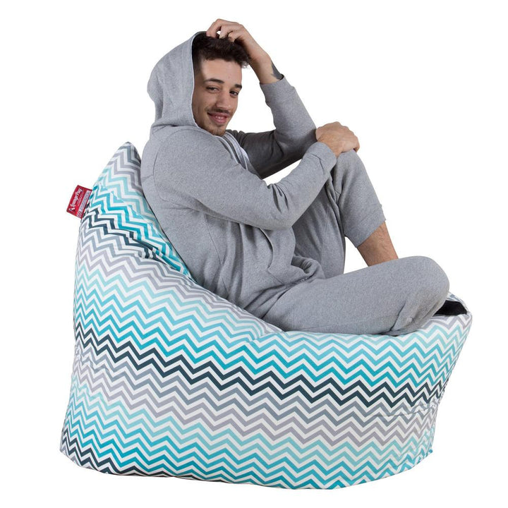 LOUNGE PUG®, Saccosäck XXL, Sittsäck, Sittkudde, Geometriskt tryck Chevron Teal