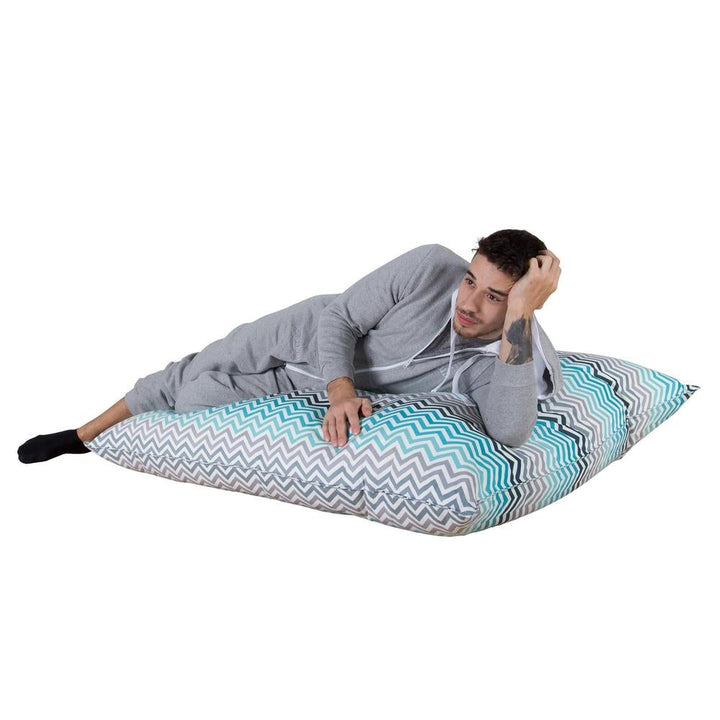 LOUNGE PUG®, Saccosäck XXL, Sittsäck, Sittkudde, Geometriskt tryck Chevron Teal