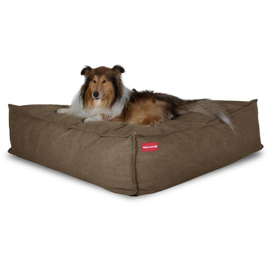 Mighty Bark, Hålan- Hundbädd med Memoryskum, Stentvättad denim Khaki