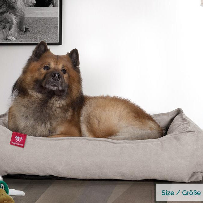 Mighty Bark, Hundkojan, Hundbädd med Ortopediskt Memoryskum, Stentvättad denim Grå