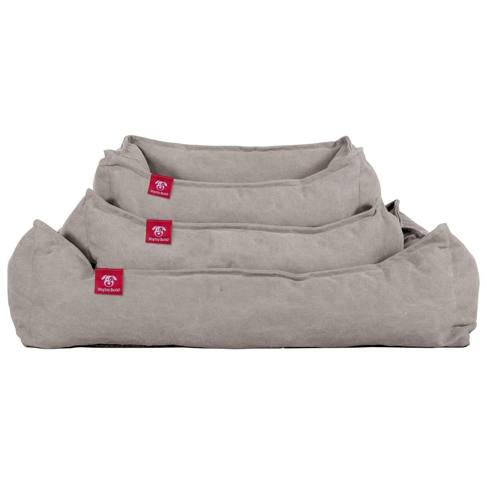 Mighty Bark, Hundkojan, Hundbädd med Ortopediskt Memoryskum, Stentvättad denim Grå