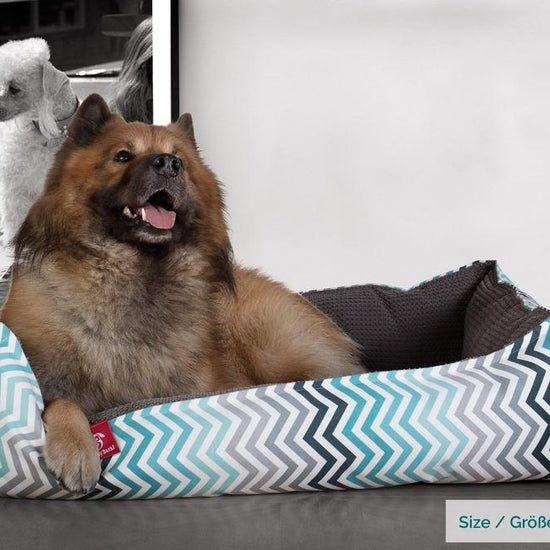 Mighty Bark, Hundkojan, Hundbädd med Ortopediskt Memoryskum, Geometriskt tryck Chevron Teal