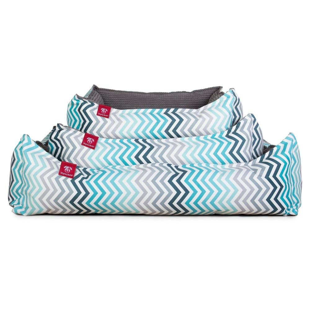 Mighty Bark, Hundkojan, Hundbädd med Ortopediskt Memoryskum, Geometriskt tryck Chevron Teal