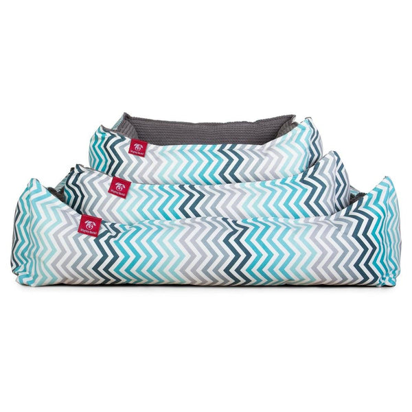 Mighty Bark, Hundkojan, Hundbädd med Ortopediskt Memoryskum, Geometriskt tryck Chevron Teal