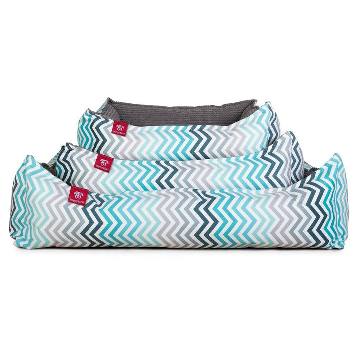 Mighty Bark, Hundkojan, Hundbädd med Ortopediskt Memoryskum, Geometriskt tryck Chevron Teal