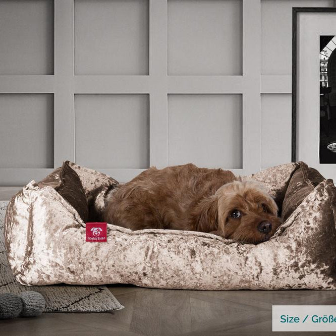 Mighty Bark, Hundkojan, Hundbädd med Ortopediskt Memoryskum, Vintagesammet Tryffel