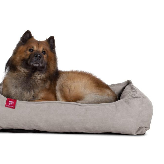 Mighty Bark, Hundkojan, Hundbädd med Ortopediskt Memoryskum, Stentvättad denim Grå