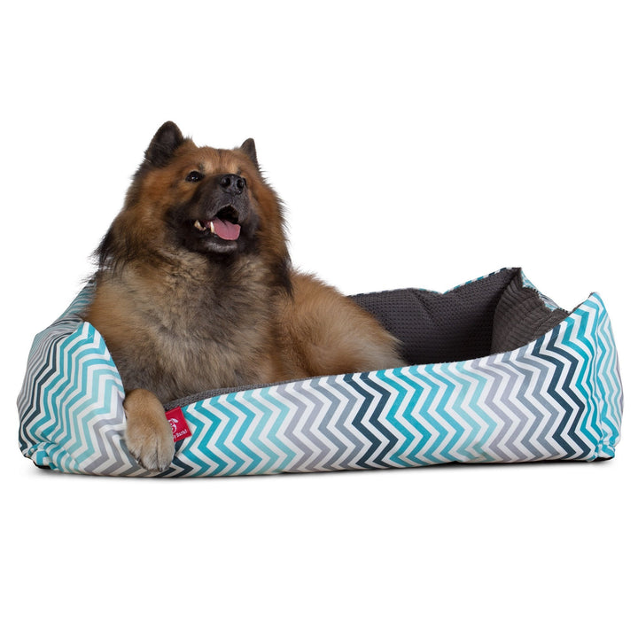 Mighty Bark, Hundkojan, Hundbädd med Ortopediskt Memoryskum, Geometriskt tryck Chevron Teal