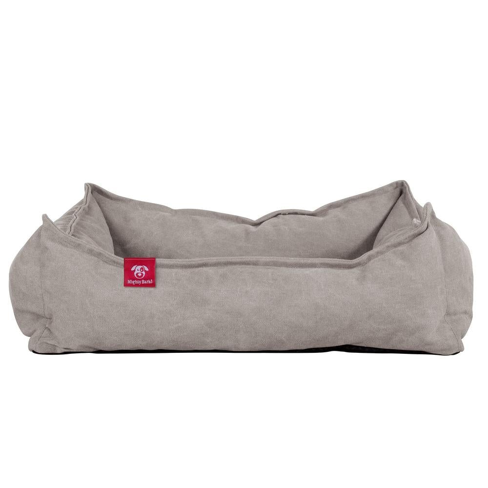 Mighty Bark, Hundkojan, Hundbädd med Ortopediskt Memoryskum, Stentvättad denim Grå