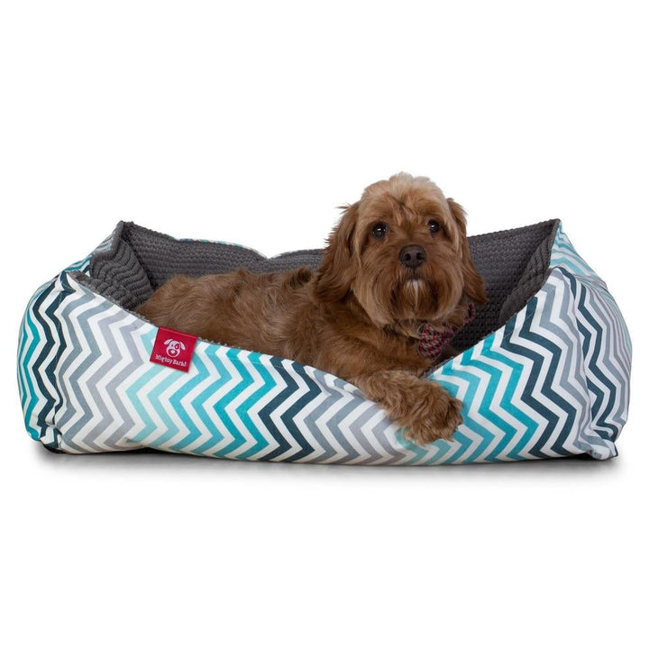 Mighty Bark, Hundkojan, Hundbädd med Ortopediskt Memoryskum, Geometriskt tryck Chevron Teal