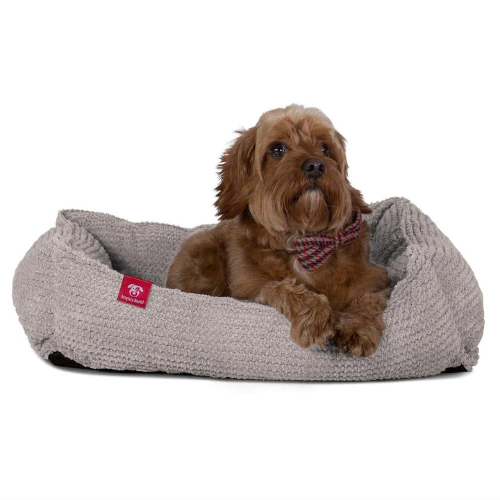 Mighty Bark, Hundkojan, Hundbädd med Ortopediskt Memoryskum, Pom-pom Minkbrun