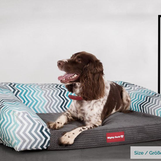 Mighty Bark, Soffan, Hundsoffa/Hundbädd med Ortopediskt Memoryskum, Geometriskt tryck Chevron Teal