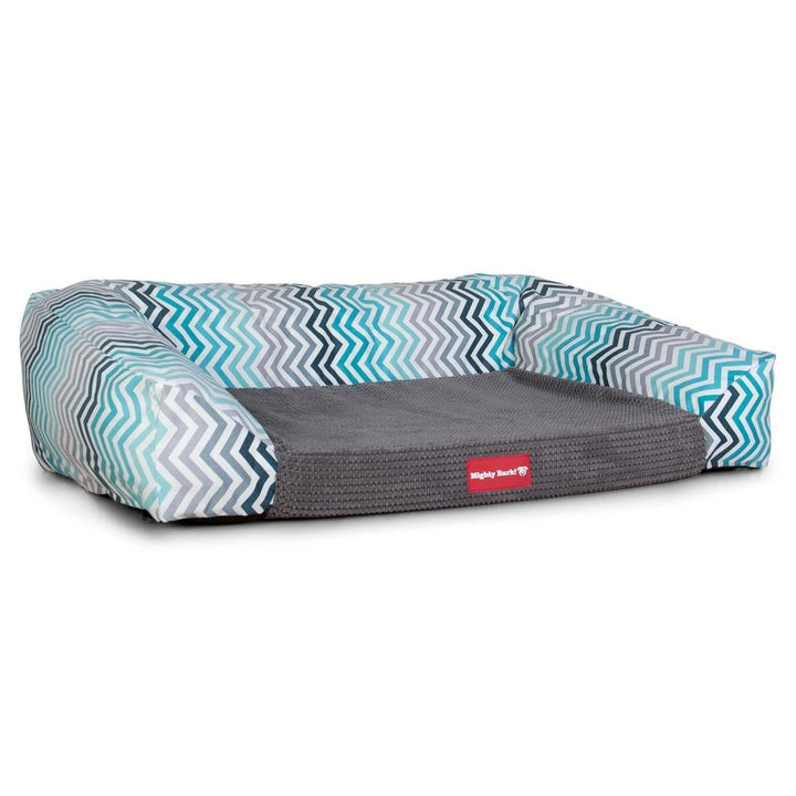 Mighty Bark, Soffan, Hundsoffa/Hundbädd med Ortopediskt Memoryskum, Geometriskt tryck Chevron Teal